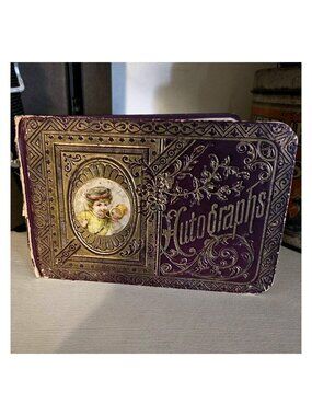 1800's Antique Victorian Leather German Autograph Album Die Cuts Friendship Book